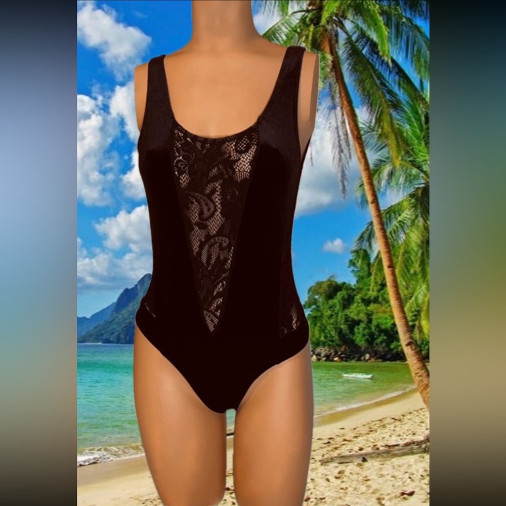 Lisa Blue SORCERESS VELOUR & LACE BODYSUIT